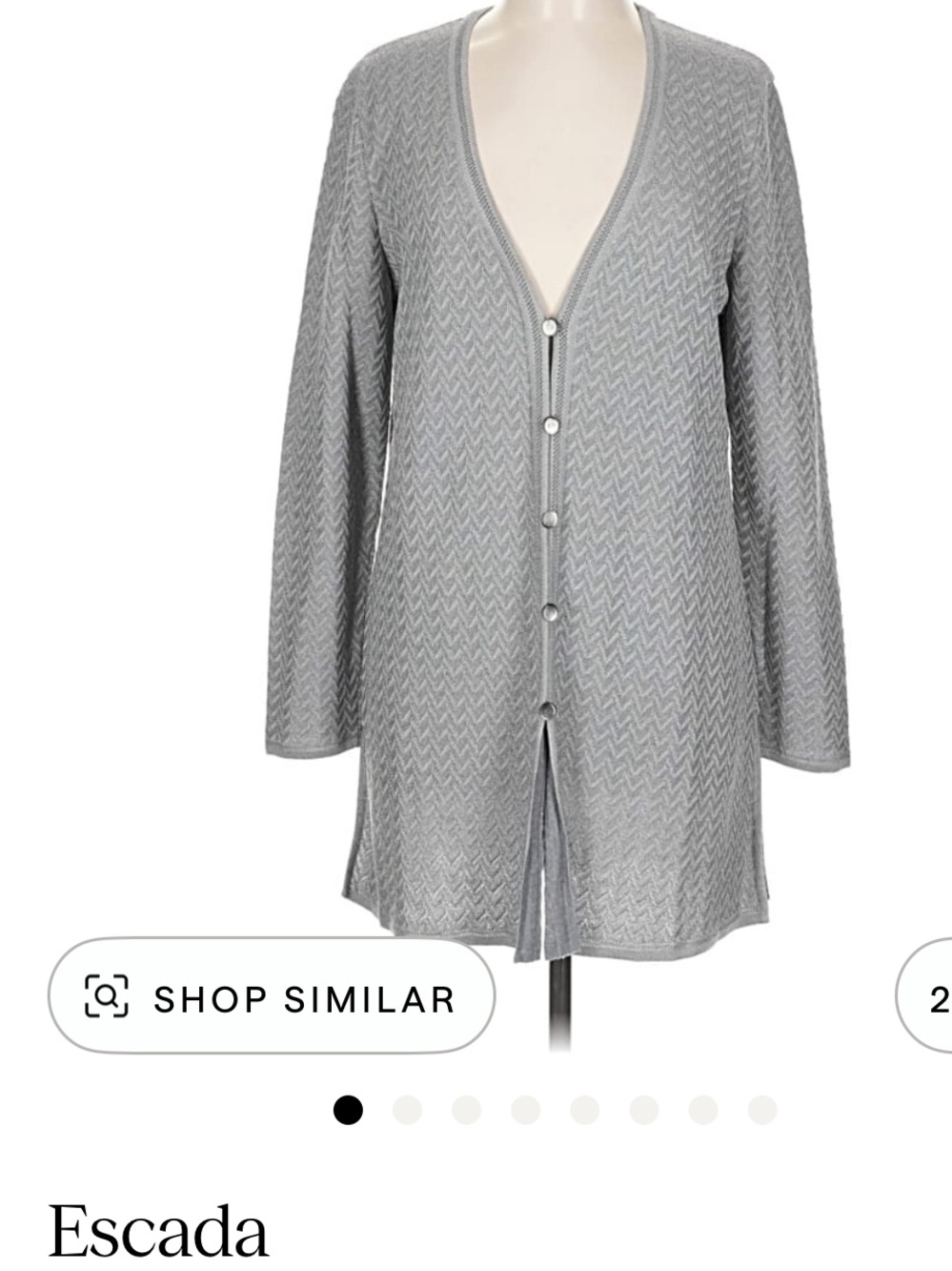 Escada Light Gray Textured V-Neck Button Front Cardigan